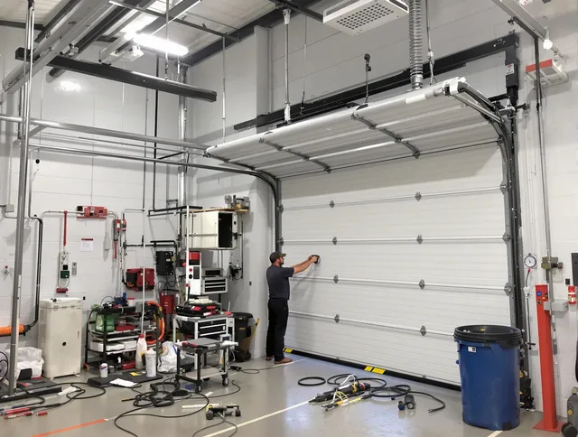Monrovia Garage Door Repair certified technician performing commercial door repair at a Monrovia business facility