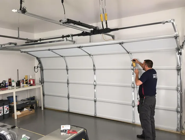 Monrovia Garage Door Repair certified technician performing overhead door system repair in Monrovia